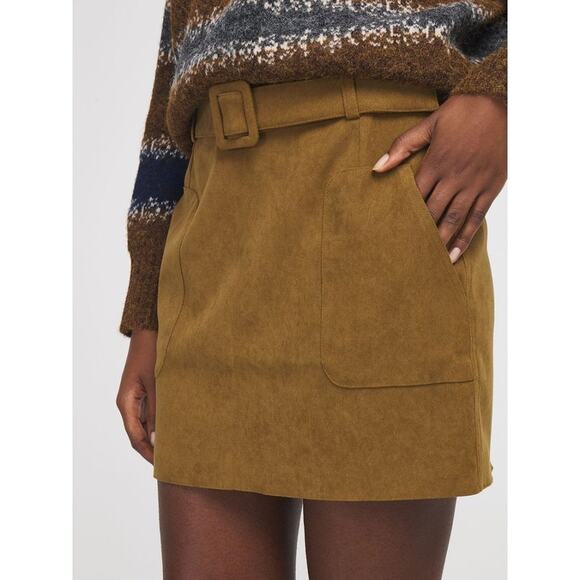 NWT See U Soon Anthropologie green microfiber corduroy belted mini skirt Size 4 - Picture 1 of 8